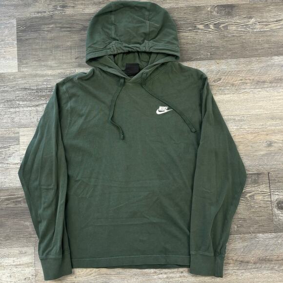 Nike Pine Green Mens Medium Mini Swoosh Blank Lightweight Pullover Hoodie - Picture 1 of 11